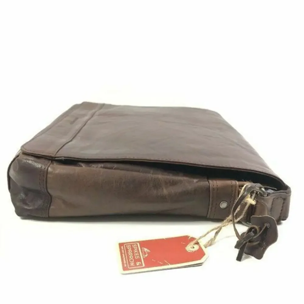 Spikes and Sparrow Noah Dark Brown Leather Crossbody Messenger Bag Laptop Travel